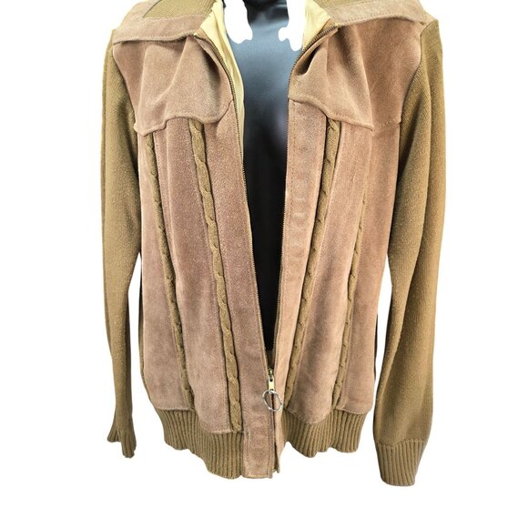 Vintage Challenger Cardigan Mens Large 38-40 Suede Knit Zip-Up Jacket 1970s-80s - Picture 3 of 14